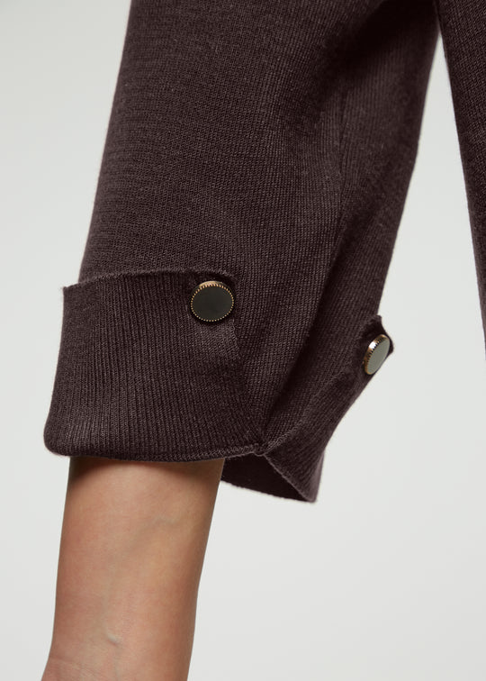 Mat Funnel Neck Sweater With Button Cuff Detail in Wine