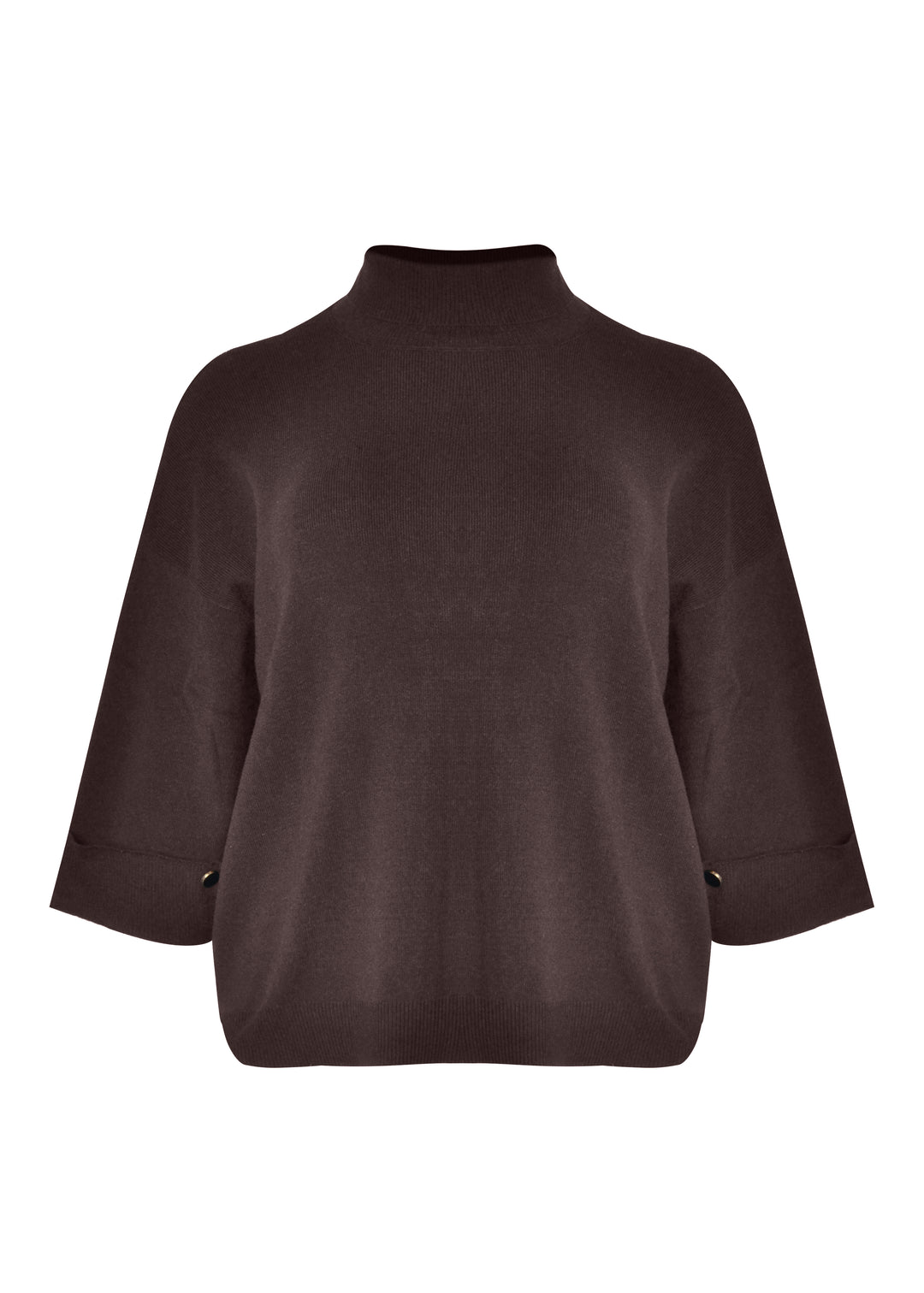 Mat Funnel Neck Sweater With Button Cuff Detail in Wine