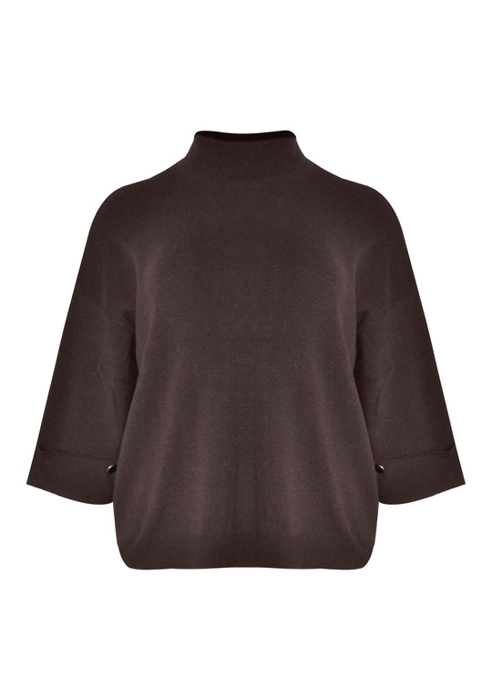 Mat Funnel Neck Sweater With Button Cuff Detail in Wine