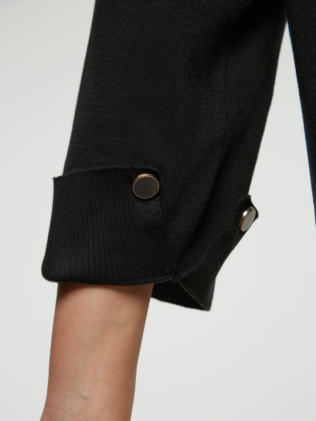 Mat Funnel Neck Sweater With Button Cuff Detail in Black