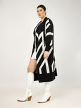 Mat Long Abstract Pattern Knit Cardigan Black/white