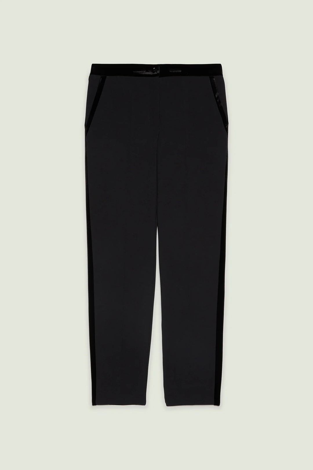 Black crepe tuxedo pants with velvet side stripe