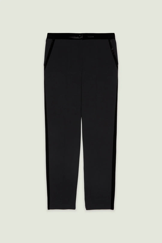 Black crepe tuxedo pants with velvet side stripe
