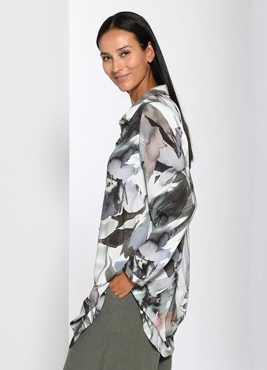 Toni T. Watercolor Long Sleeve Big shirt in Coffee Print