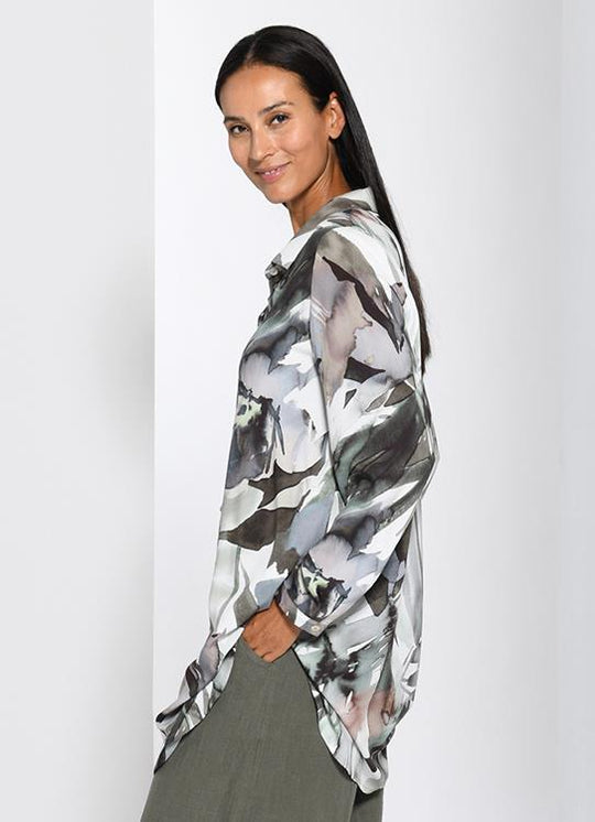 Toni T. Watercolor Long Sleeve Big shirt in Coffee Print