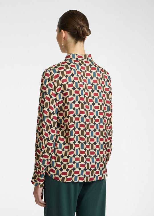back view of plus size Elena Miro Graphic Print Long Sleeve Shirt in Blue 