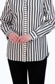 Foxcroft Striped Long Sleeve Boyfriend shirt in Railroad stripe