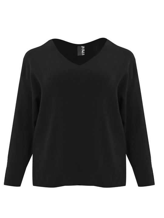Mat V Neck Long Sleeve Sweater in Black