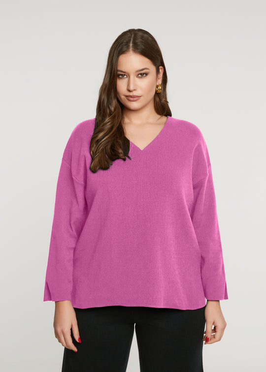 Mat V Neck Long Sleeve Sweater in Rose