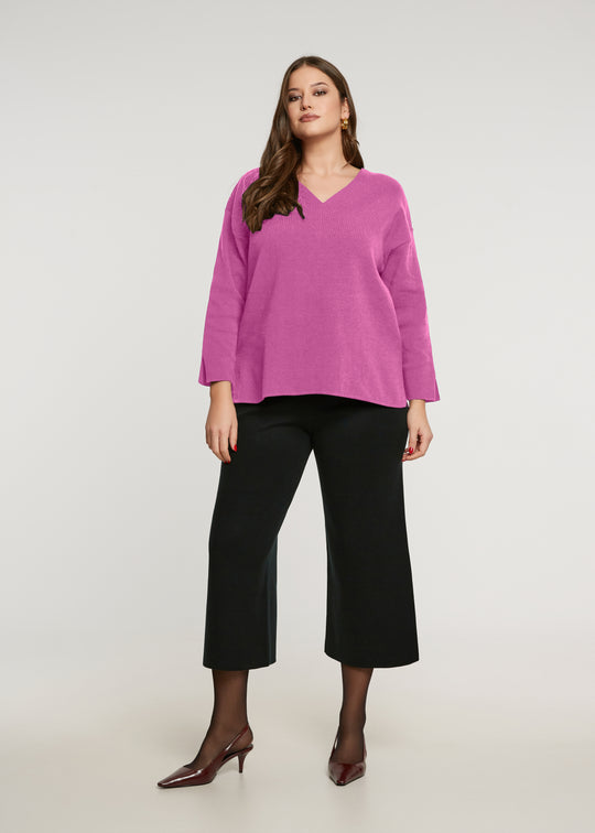 Mat V Neck Long Sleeve Sweater in Rose