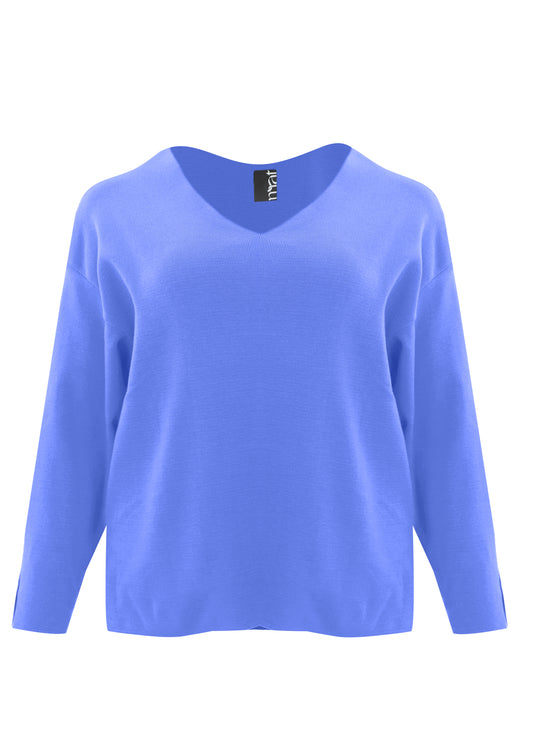 Mat V Neck Long Sleeve Sweater in Denim