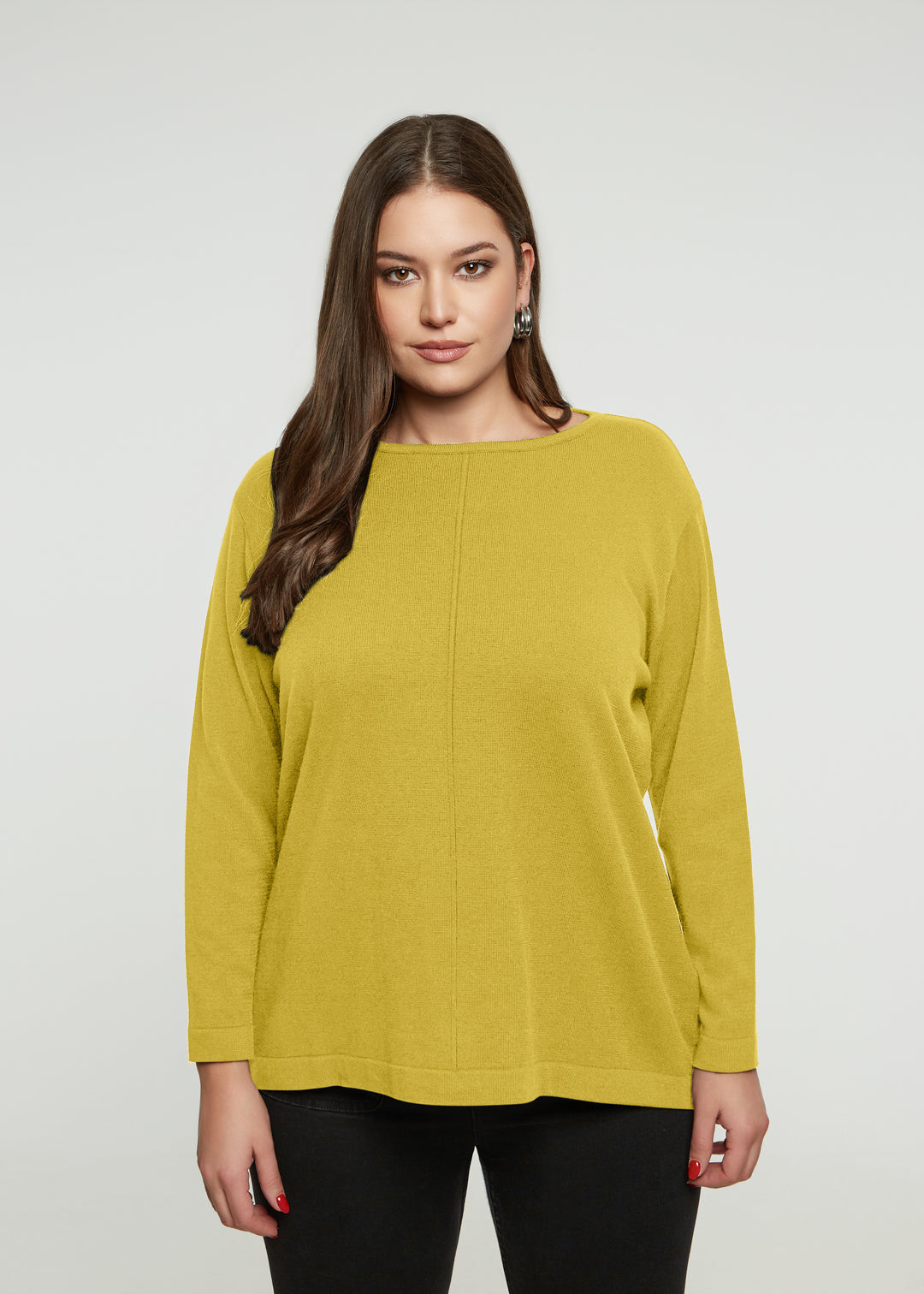Mat Bateau neck Sweater with Centre Seam detail in Yellow