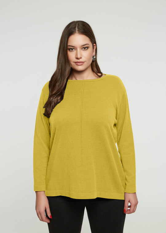 Mat Bateau neck Sweater with Centre Seam detail in Yellow