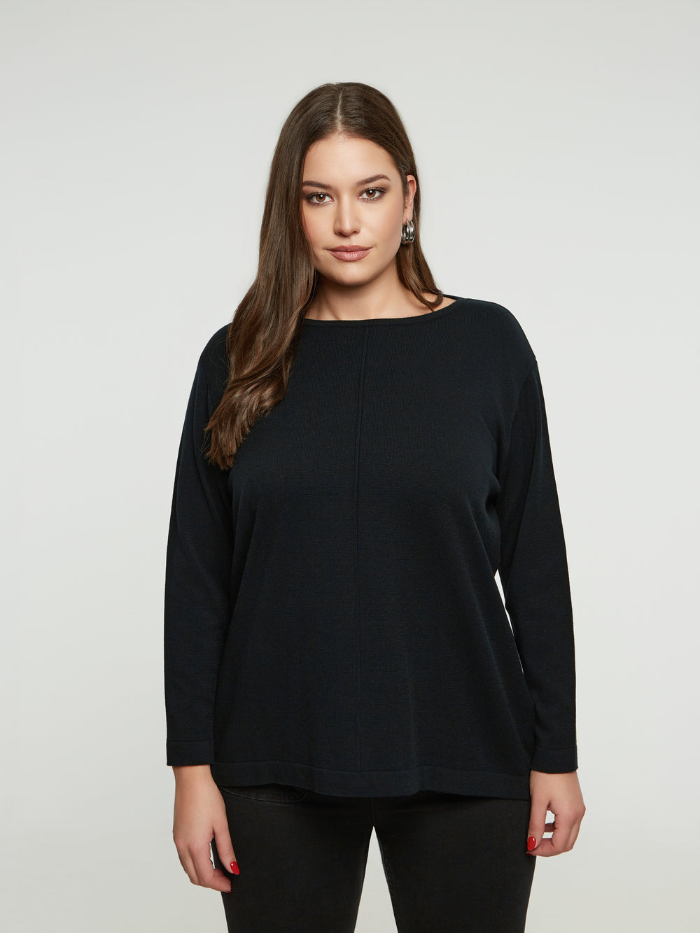 Mat Bateau neck Sweater with Centre Seam detail in Black