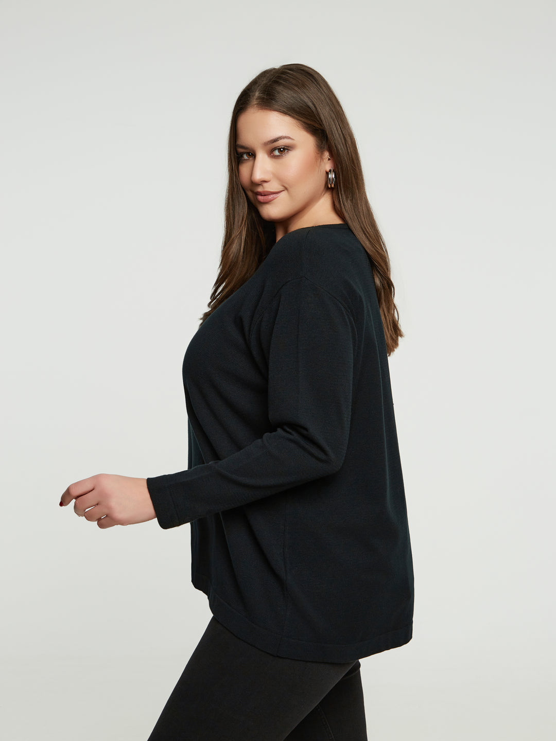Mat Bateau neck Sweater with Centre Seam detail in Black