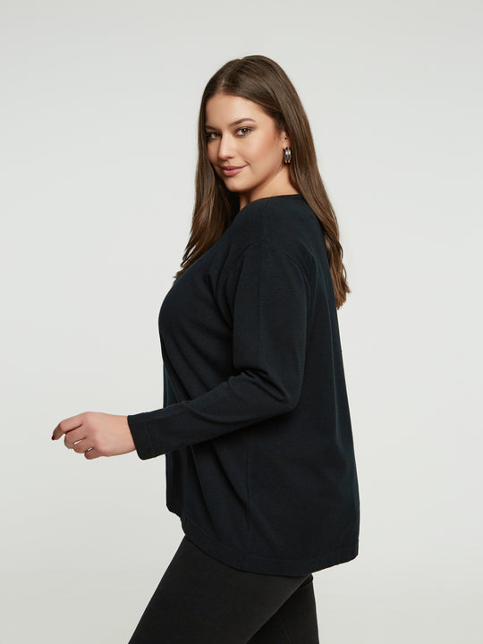 Mat Bateau neck Sweater with Centre Seam detail in Black