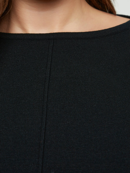 Mat Bateau neck Sweater with Centre Seam detail in Black