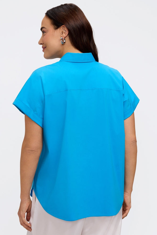Foxcroft Abigail Short Sleeve Stretch Cotton Shirt in Malibu Blue