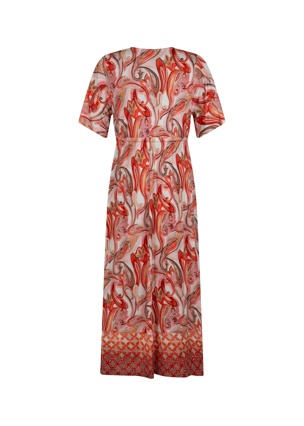 back view of plus size Verpass Paisley Print Drawstring Waist long Dress in Coral Print