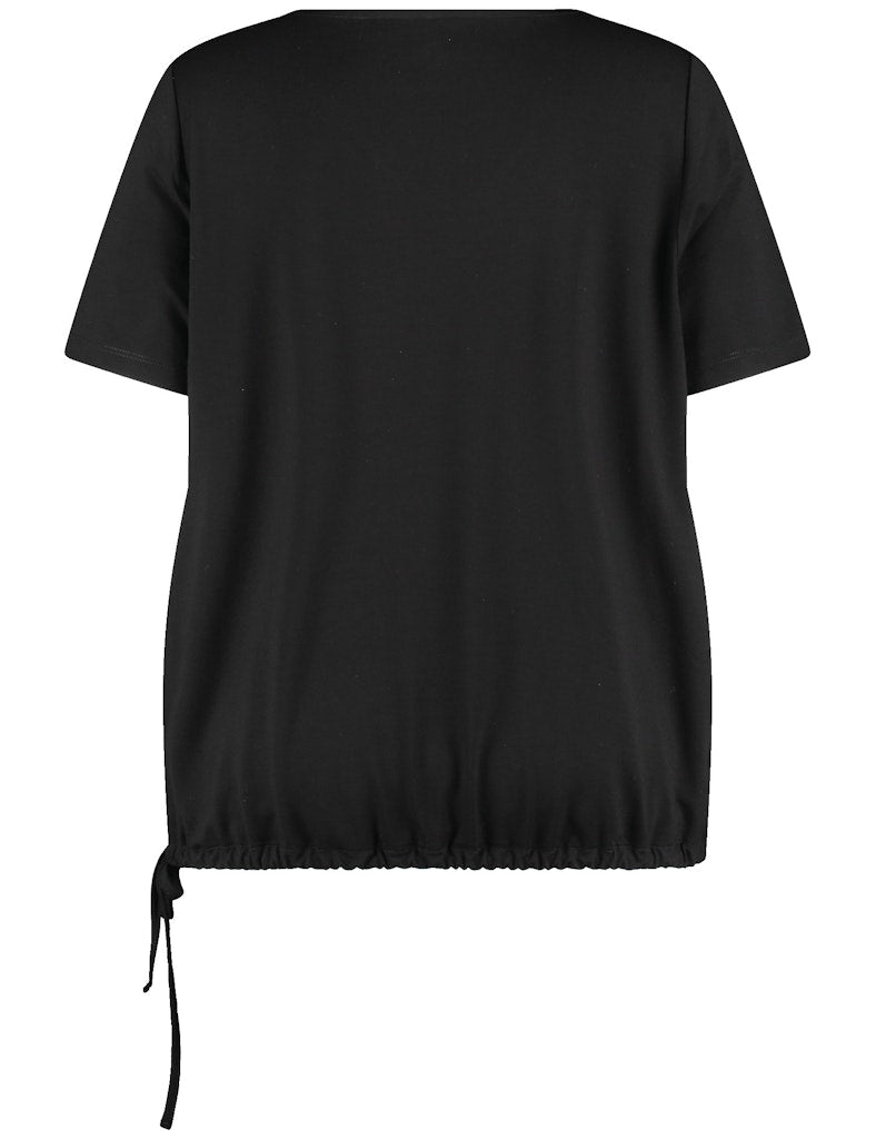 Samoon Short Sleeve Jersey Back Animal Print Blouson Top in Black Print