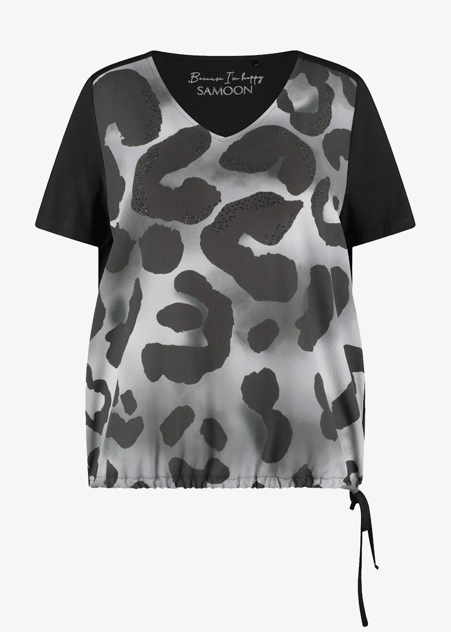 Samoon Short Sleeve Jersey Back Animal Print Blouson Top in Black Print