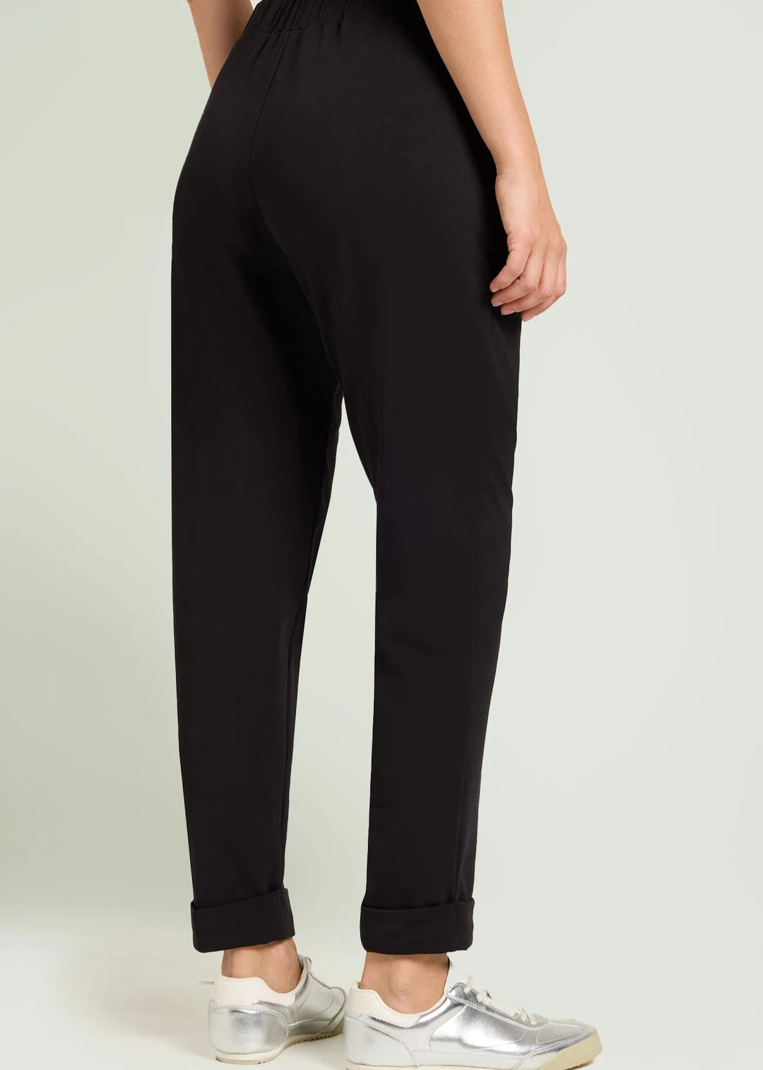 back view of plus size Luisa Viola Slim leg Sweat pant with cuff in Black