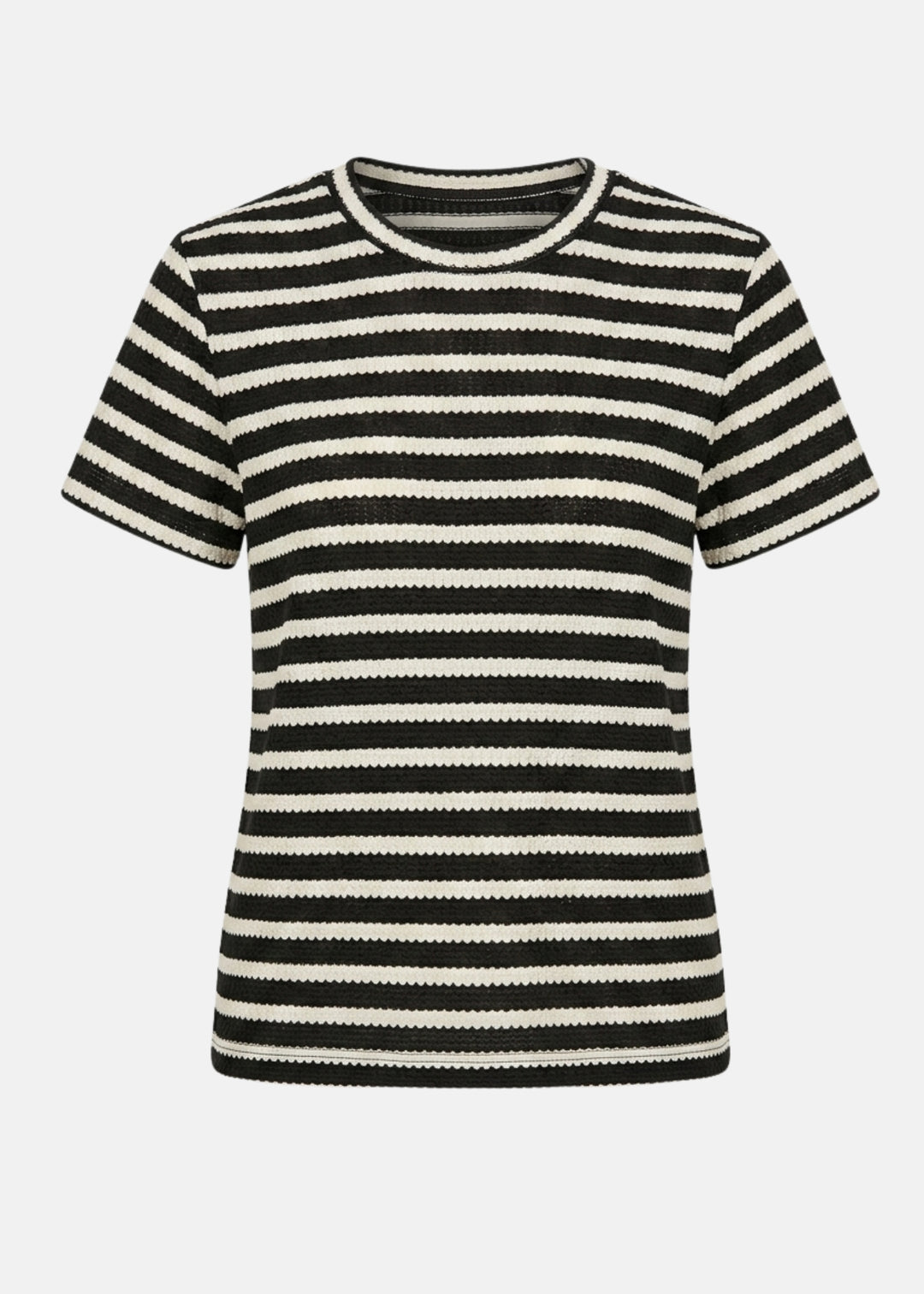 Sanctuary Easy Does it Crochet Striped Tee in Black Chalk Stripe