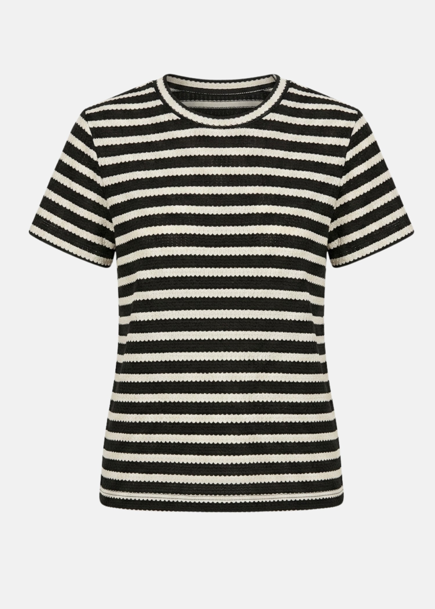 Sanctuary Easy Does it Crochet Striped Tee in Black Chalk Stripe