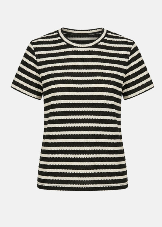 Sanctuary Easy Does it Crochet Striped Tee in Black Chalk Stripe