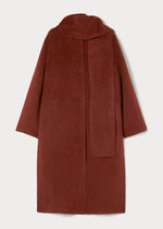 front view of plus size Marina Rinaldi Iacopo Double face Alpaca Collarless Coat in Tabacco