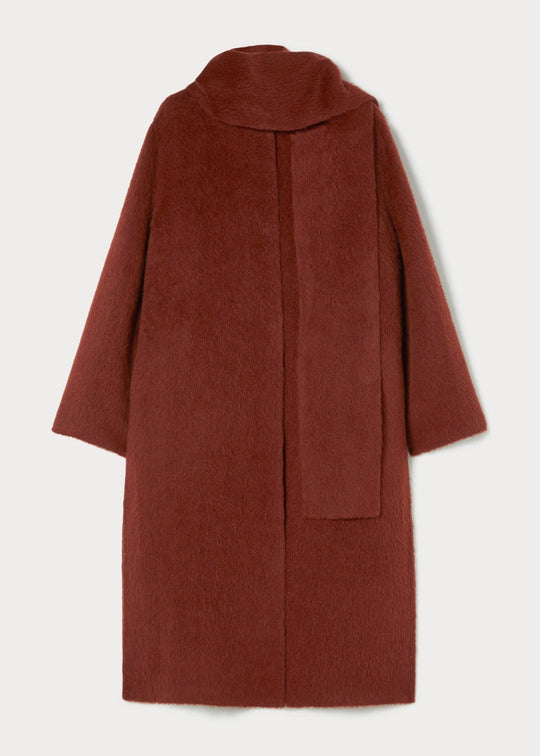 front view of plus size Marina Rinaldi Iacopo Double face Alpaca Collarless Coat in Tabacco
