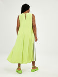 Mat Sleeveless V-Neck Long Dress with Athleisure Stripe on Sides in Lime