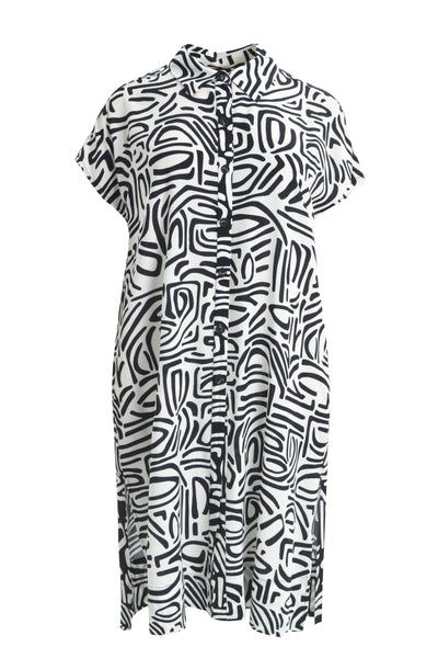 Mat Black & White Print Shirt Dress