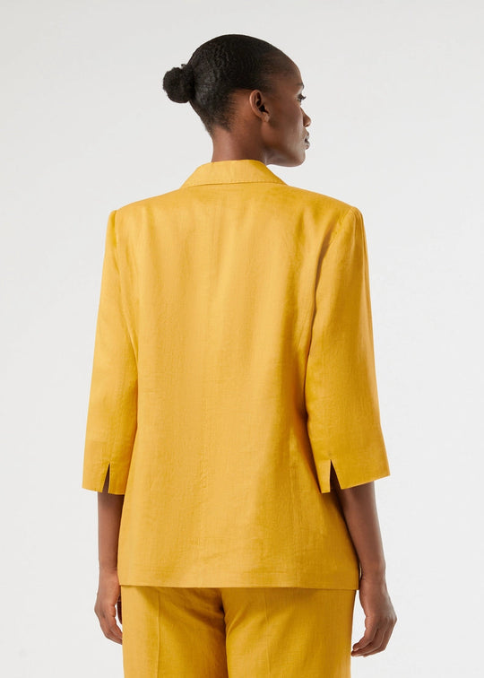 back view of plus size Marina Rinaldi Sabadel Elbow Sleeve Linen Jacket in Honey