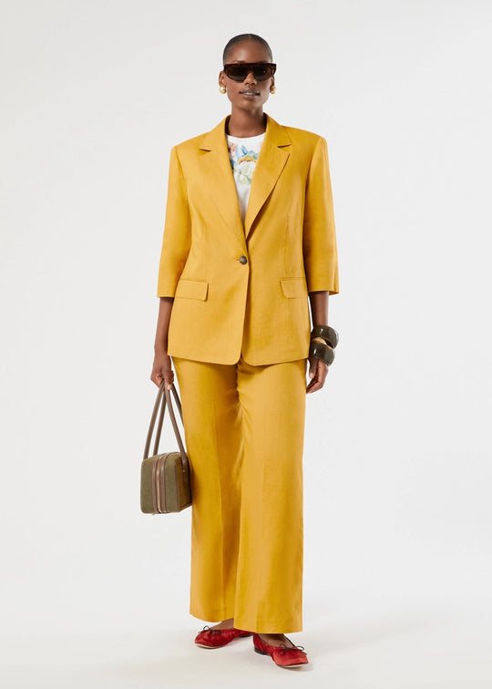 front view of plus size Marina Rinaldi Sabadel Elbow Sleeve Linen Jacket in Honey