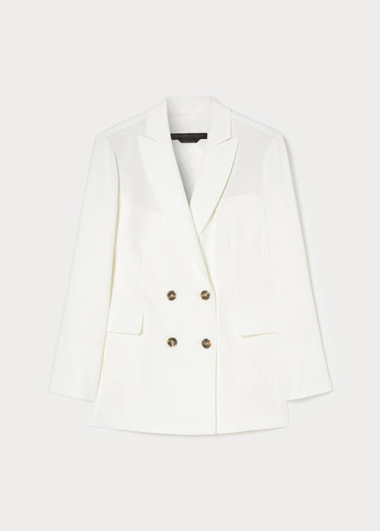 front of plus size Marina Rinaldi Fox Double Breasted Blazer in White