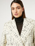 Marina Rinaldi Saggina Boucle Double Breasted Jacket with Fringe in White Check