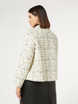 Marina Rinaldi Saggina Boucle Double Breasted Jacket with Fringe in White Check