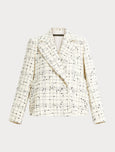 Marina Rinaldi Saggina Boucle Double Breasted Jacket with Fringe in White Check