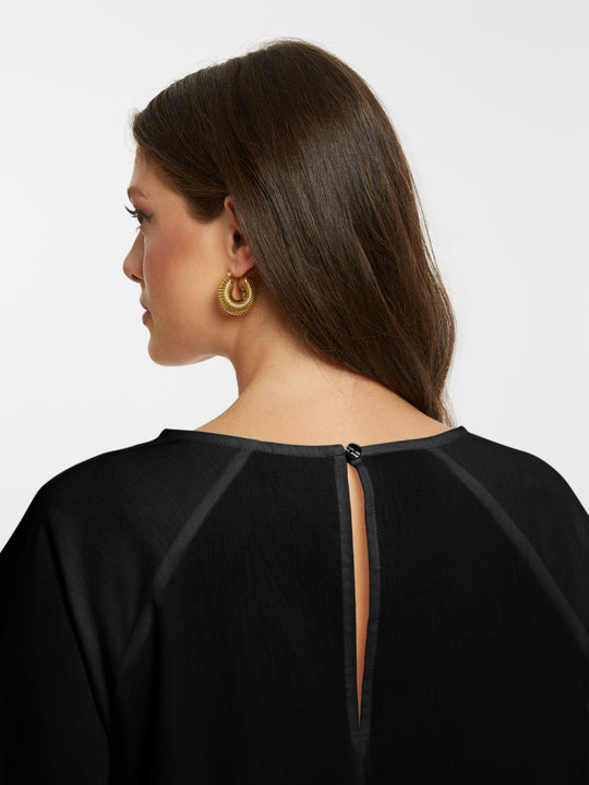 Mat Cotton Short Sleeve A Line Knee Length Dress in Black