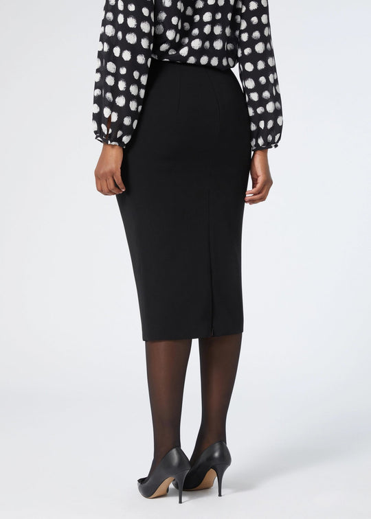 back of plus size Marina Rinaldi Osaka Slim Pencil Flared Skirt in Black
