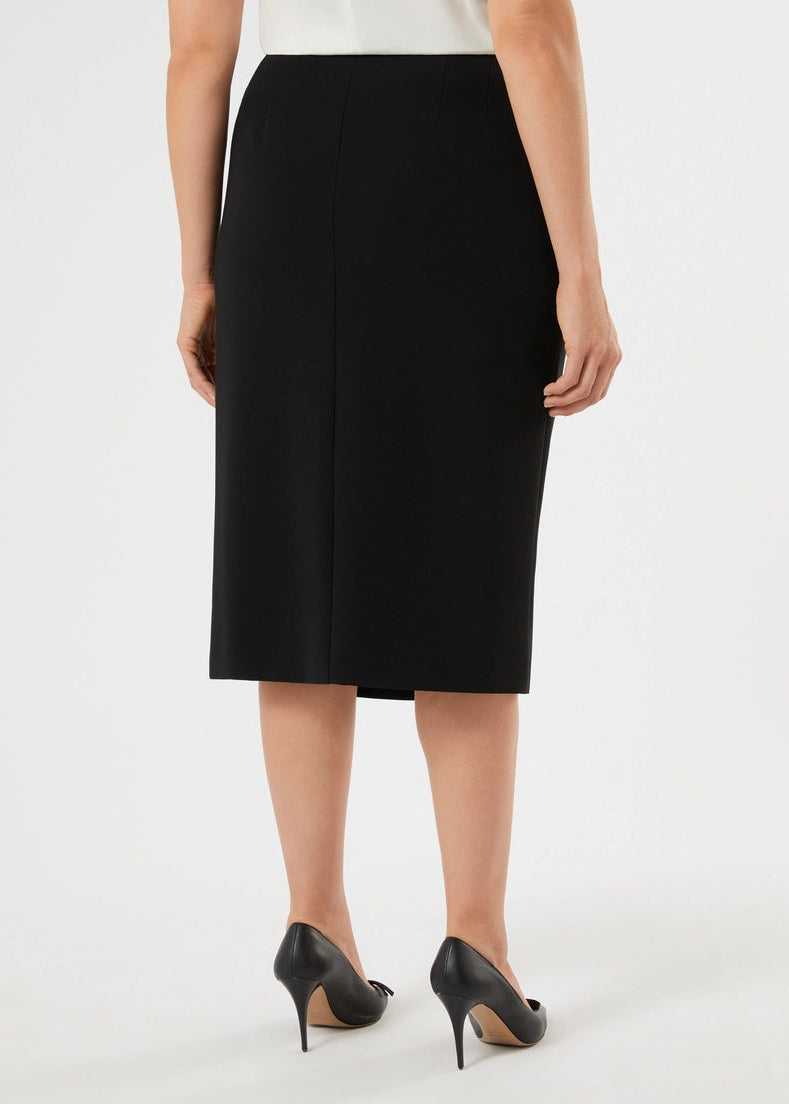 back view of plus size Marina Rinaldi Osaka Triacetate Slim Skirt in Black