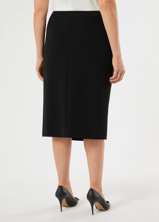 back view of plus size Marina Rinaldi Osaka Triacetate Slim Skirt in Black