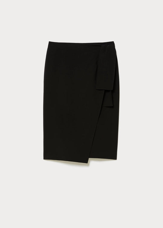 front view of plus size Marina Rinaldi Osaka Triacetate Slim Skirt in Black