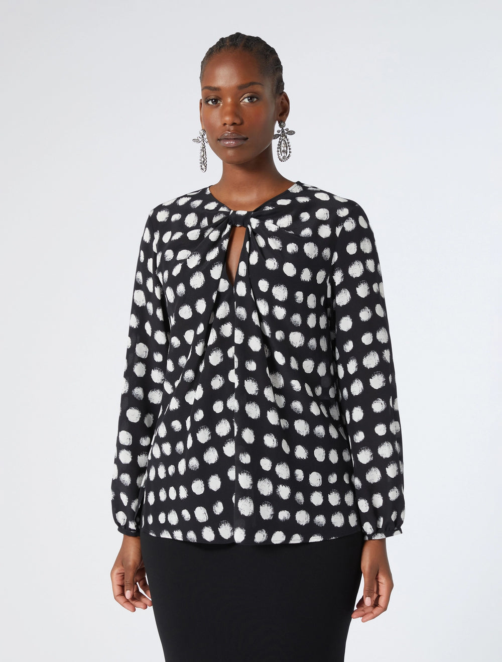 Marina Rinaldi Plata Twist Neck Dot Print Silk Blouse