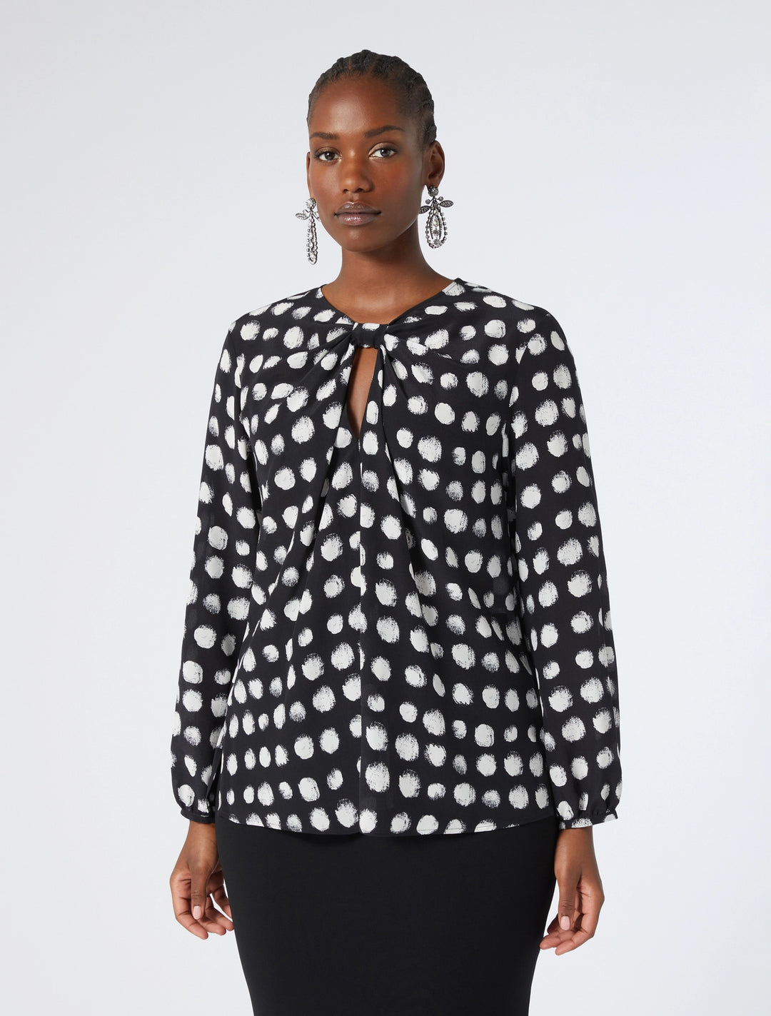 Marina Rinaldi Plata Twist Neck Dot Print Silk Blouse