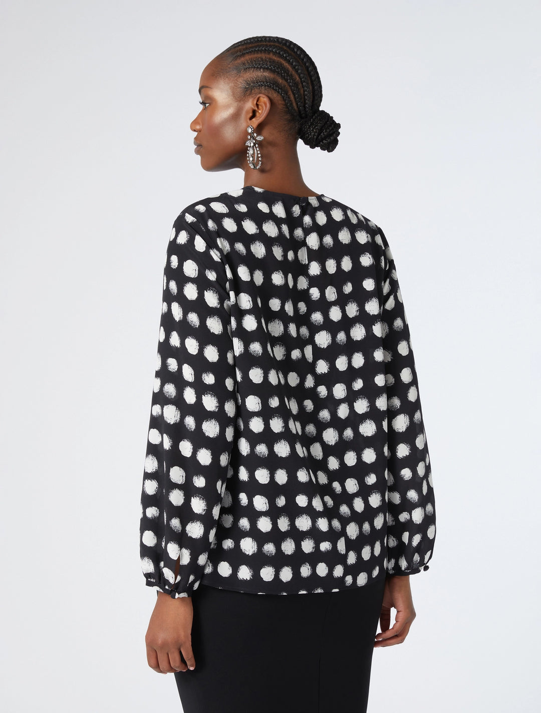 Marina Rinaldi Plata Twist Neck Dot Print Silk Blouse