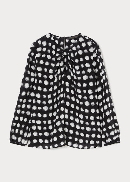 Marina Rinaldi Plata Twist Neck Dot Print Silk Blouse