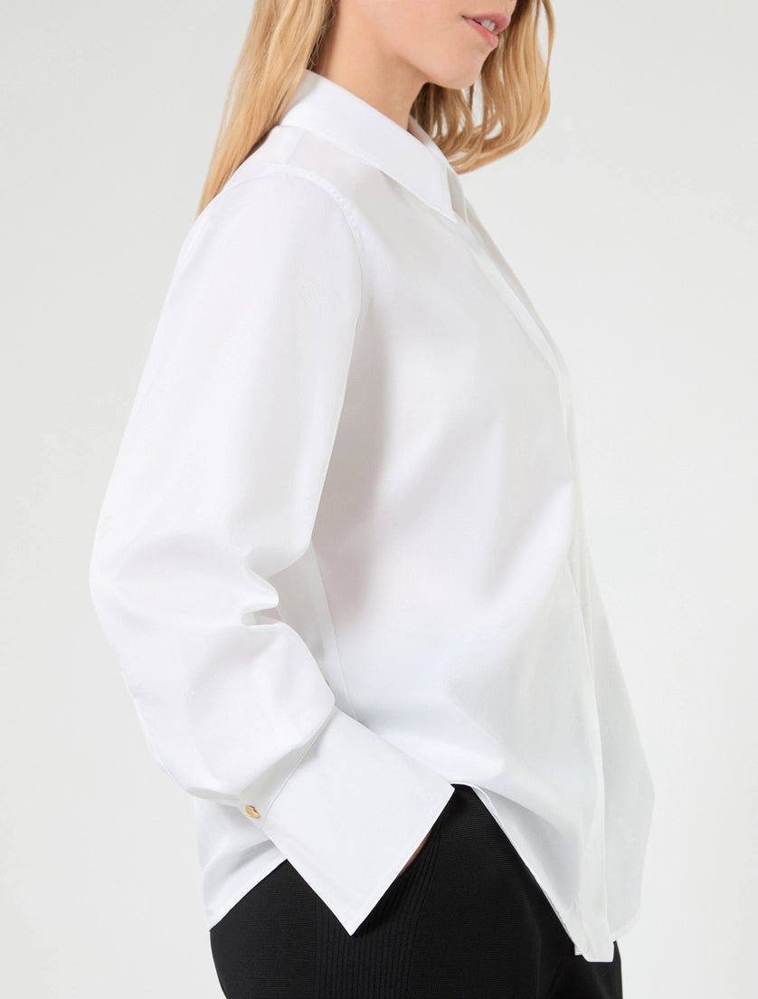 Marina Rinaldi Vento Cotton Poplin Jacquard Logo Mr Shirt in Optical White