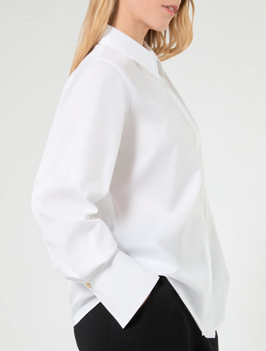 Marina Rinaldi Vento Cotton Poplin Jacquard Logo Mr Shirt in Optical White